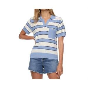 NEW FLAGS & ANTHEM maben striped polo sweater in cream/blue